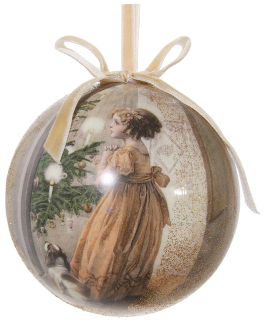 Victorian Christmas Decoupage Ball Ornament, Christmas Wish