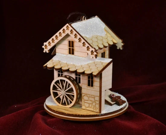 Gingerbread Grist Mill Balsa Wood Ornament