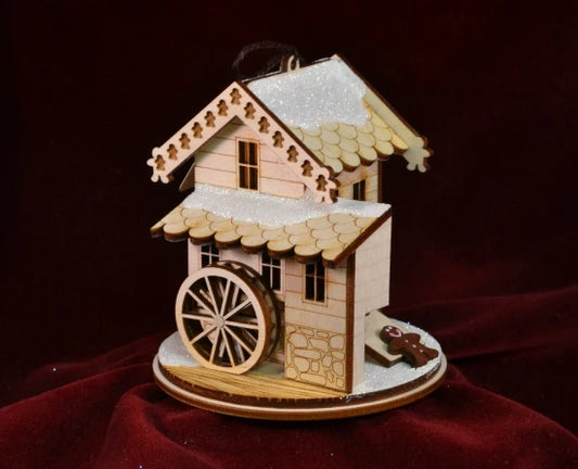 Gingerbread Grist Mill Balsa Wood Ornament