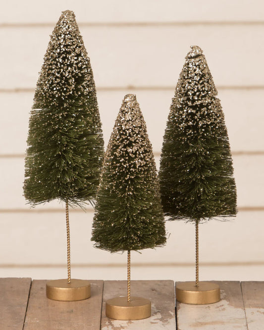 Emerald Green Gold Glow Bottle Brush Trees