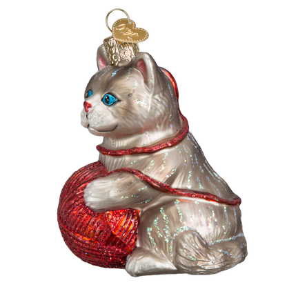 Playful Kitten with Yarn Ball Ornaments