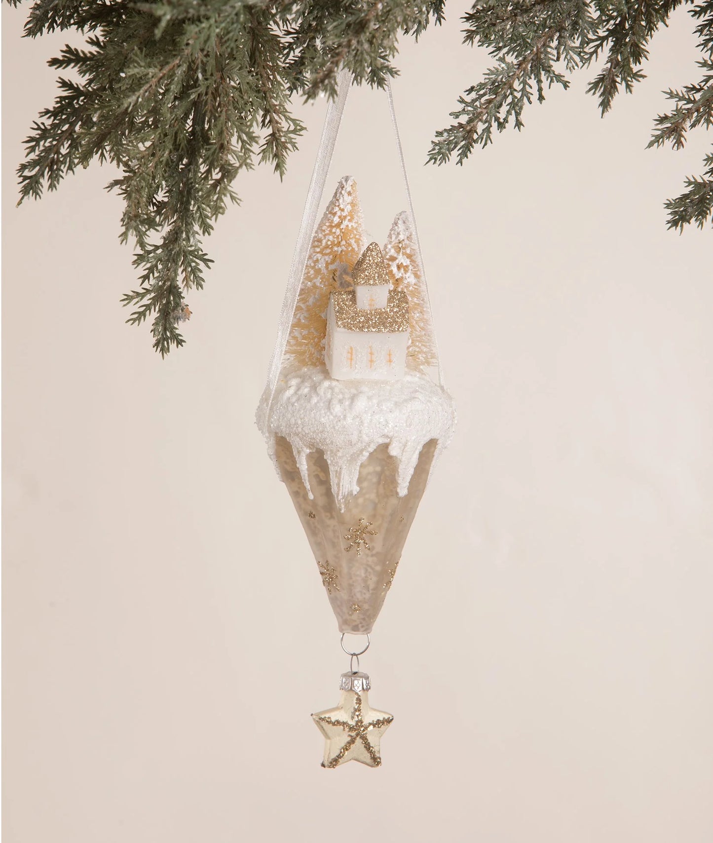 Peaceful Church Cone Glass Ornament