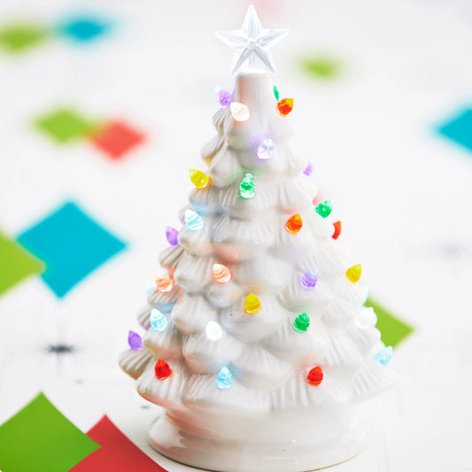 Retro White Ceramic Christmas Tree with Multi Color Lights