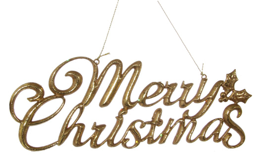 Merry Christmas Ornament, Vintage Gold