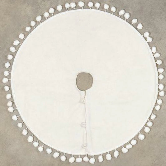 Winter White Tree Skirt with Pom Poms, 28"
