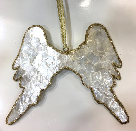 Capiz Shell Angel Wings Ornament with Gold Glitter