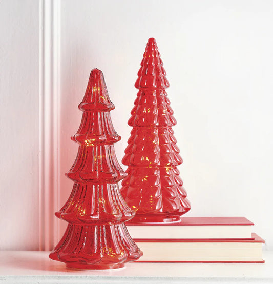 Patterned Red Glass Trees with Lights