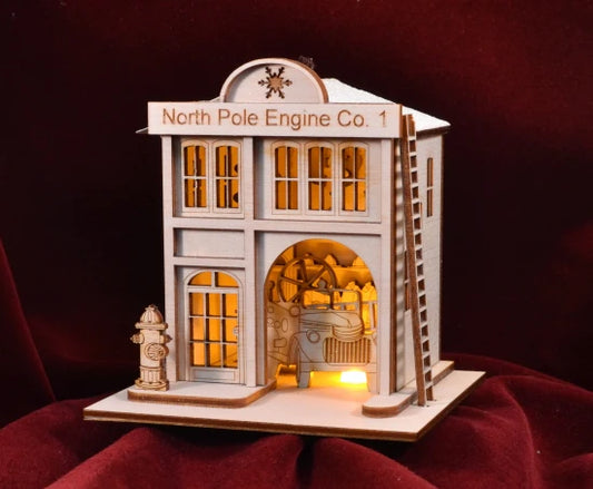 North Pole Fire Company Balsa Wood Ornament