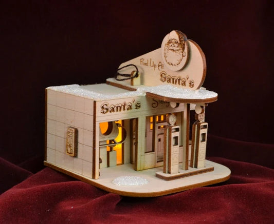 Santas Sleigh Station Balsa Wood Ornament