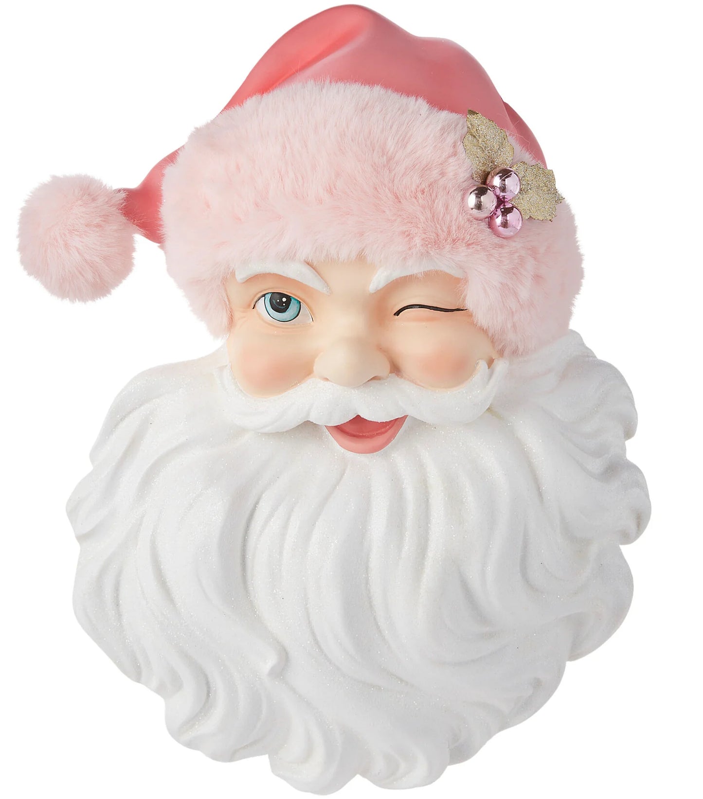 Sweet Winking Santa Head Wall Piece, Pink