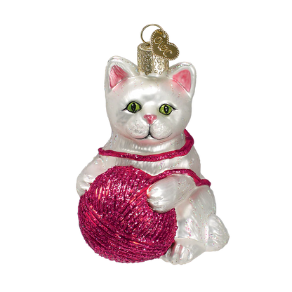 Playful Kitten with Yarn Ball Ornaments
