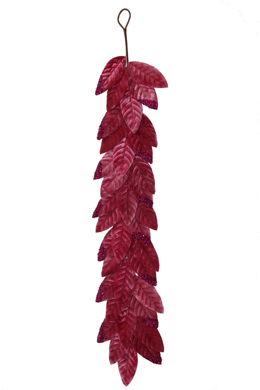 Flocked Leaf Garland, Fuchsia Pink