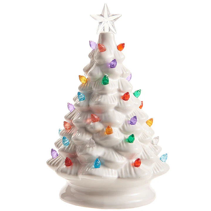 Retro White Ceramic Christmas Tree with Multi Color Lights