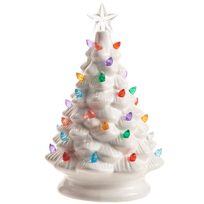 Retro White Ceramic Christmas Tree with Multi Color Lights