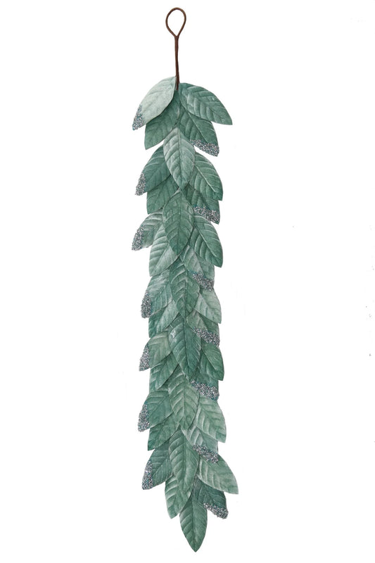 Flocked Leaf Garland, Aqua