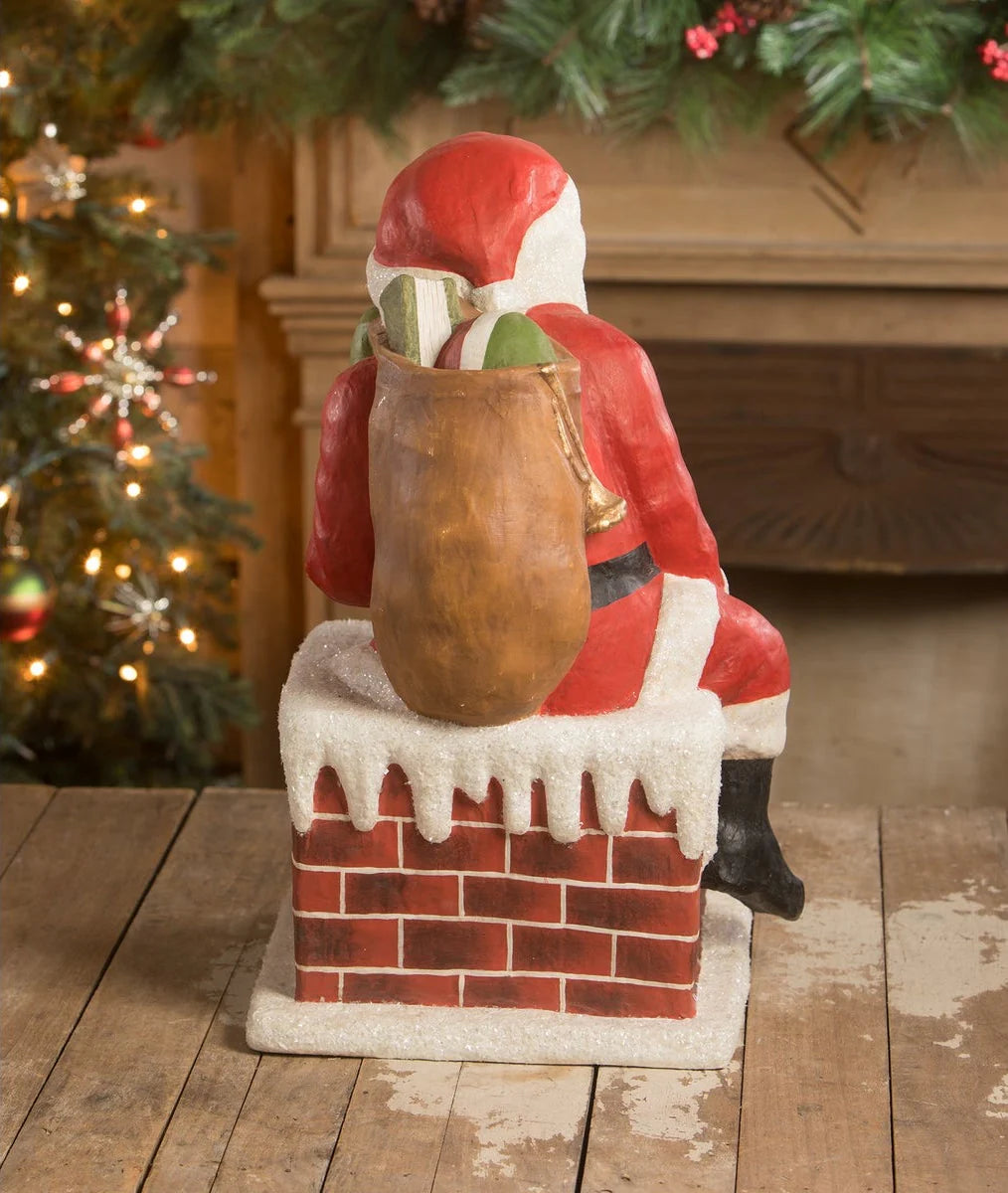 Traditional Santa Down the Chimney, Large Paper Mache