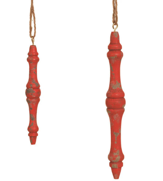 Vintage Red Turned Wood Finial Ornaments
