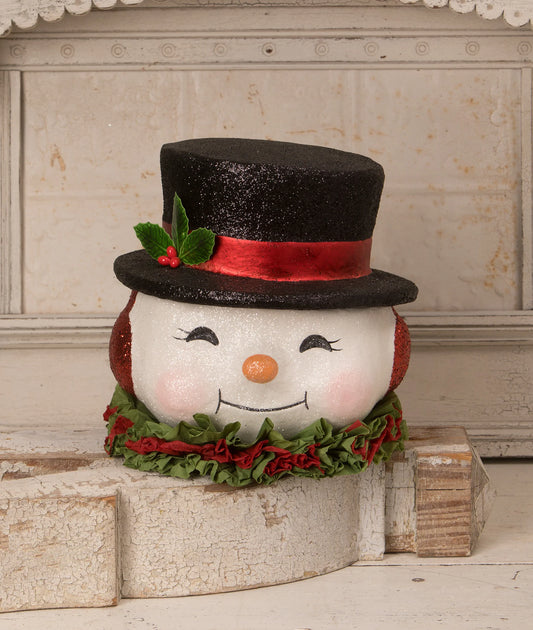 Happy Retro Snowman Bucket, Paper Mache