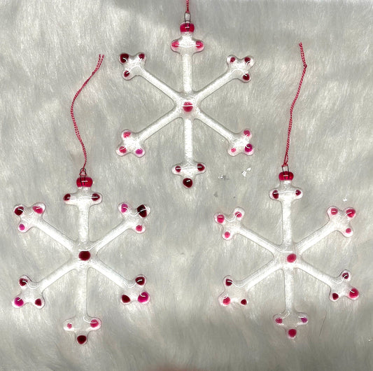 Berry Pink Glass Snowflakes, Set of 3, Crafted in the USA