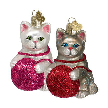 Playful Kitten with Yarn Ball Ornaments