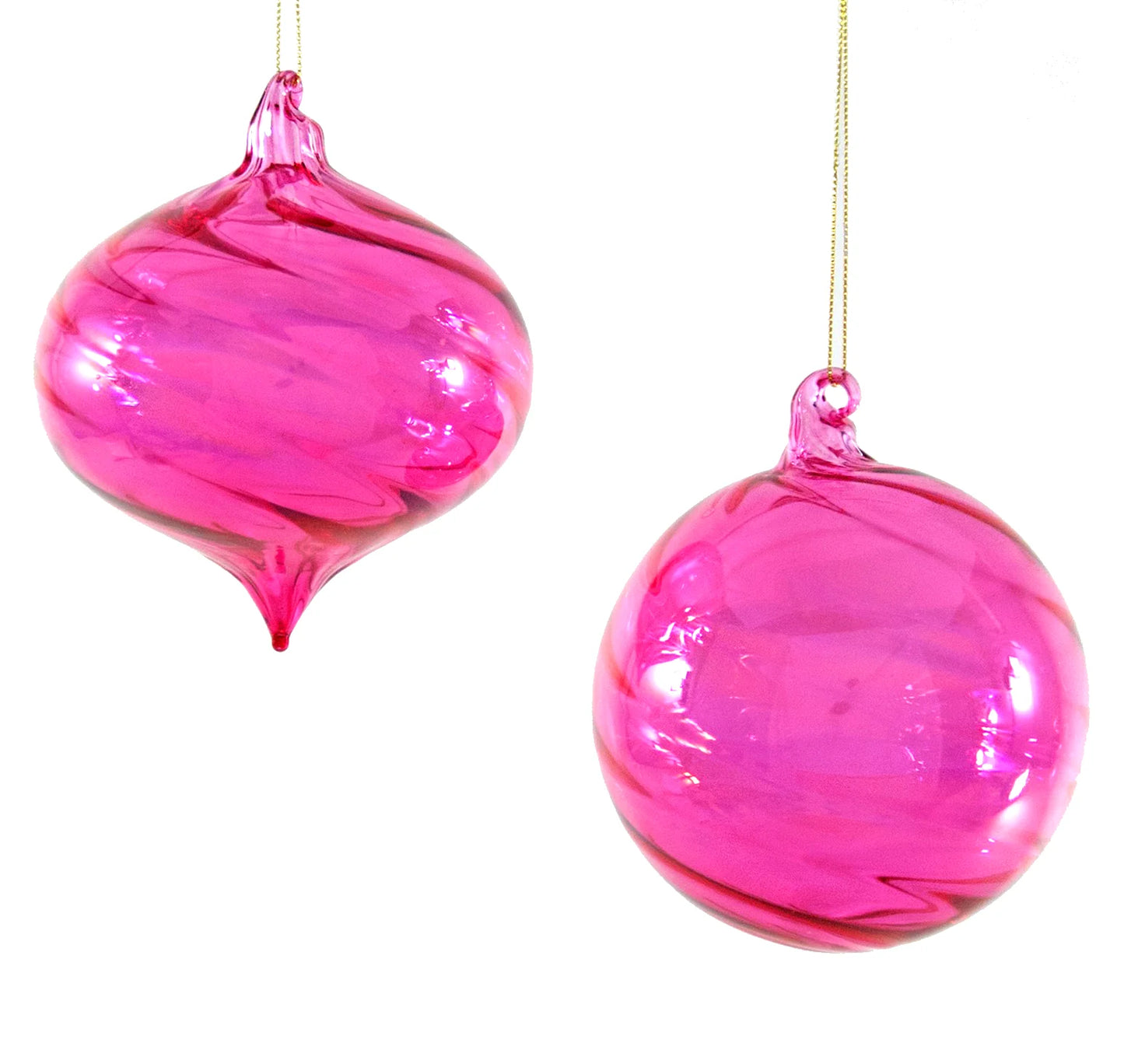 Fuchsia Pink Twisted Glass Ornaments