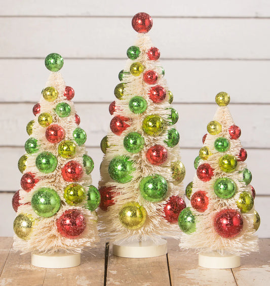 Retro Christmas Polka Dot Bottle Brush Trees