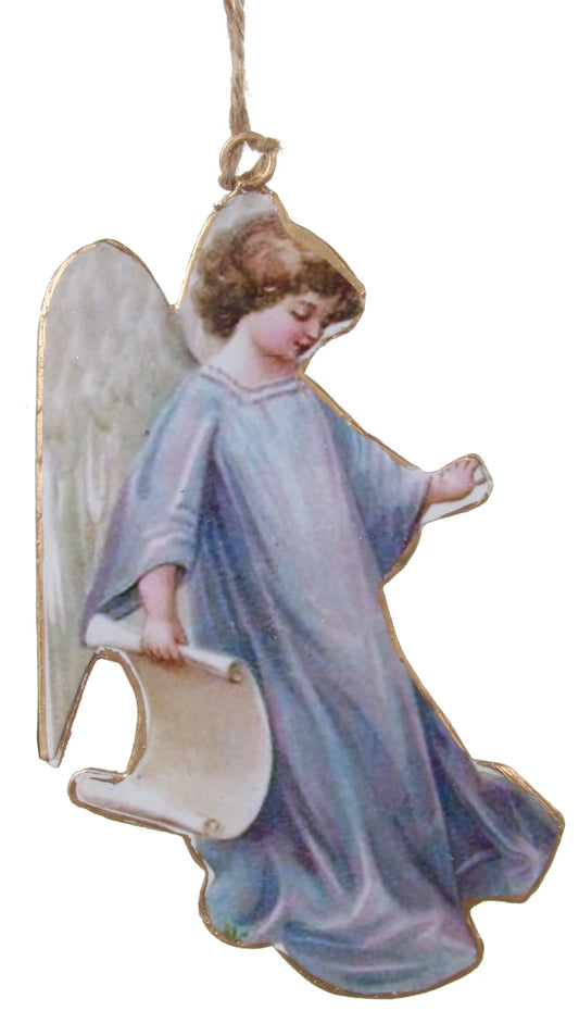 Victorian Christmas Gabriel Angel Ornament, Decoupage on Metal
