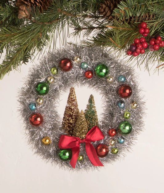 Merry & Bright Tinsel Wreath with Trees