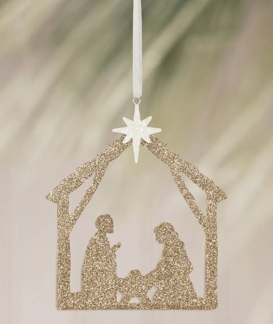 Gold Glittered Nativity Silhouette Ornament