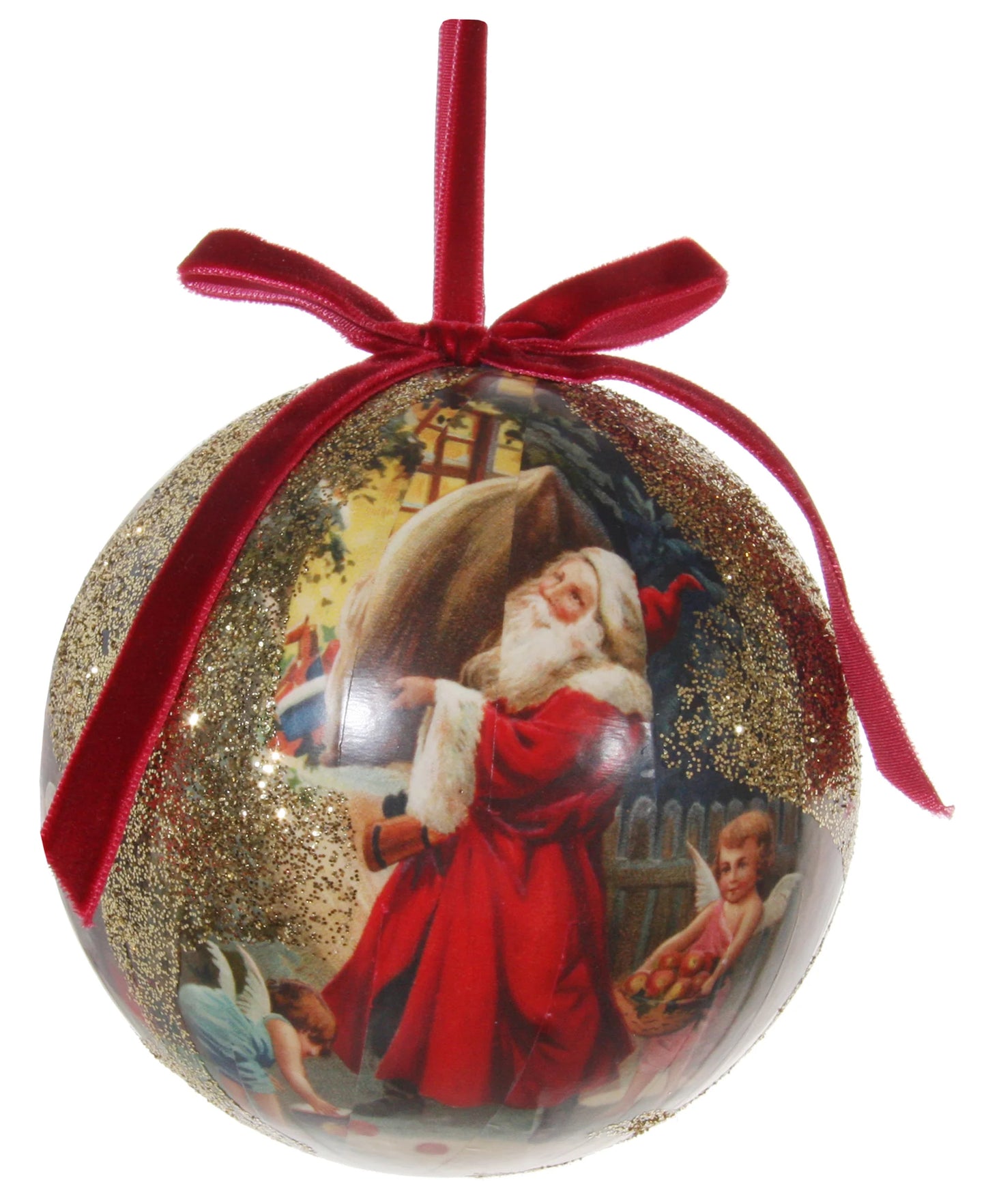 Victorian Christmas Decoupage Ball Ornament, Christmas Blessings