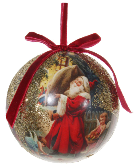 Victorian Christmas Decoupage Ball Ornament, Christmas Blessings