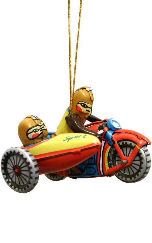 Motorcycle with Sidecar Tin Toy Reproduction Ornament