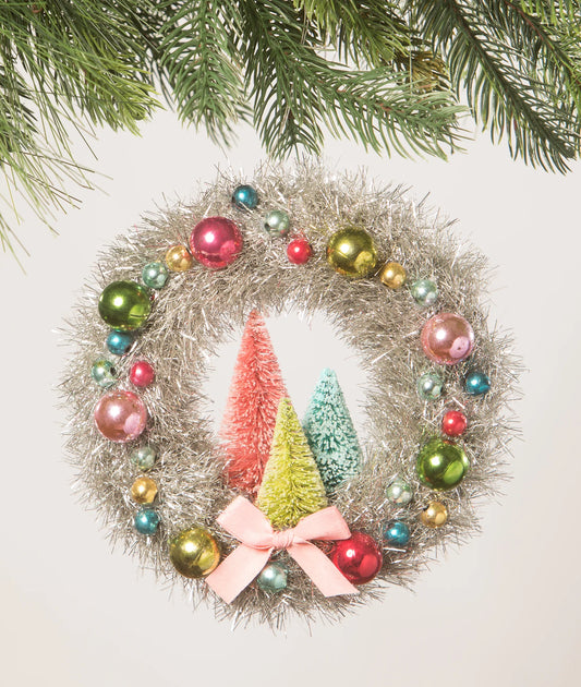 Brights Tinsel Wreath with Trees
