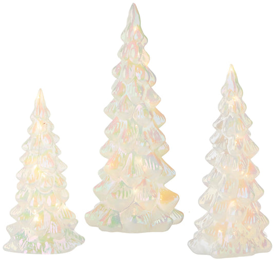White Opal Glass Trees with Lights