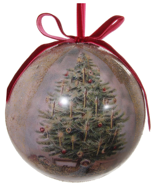 Victorian Christmas Decoupage Ball Ornament, Christmas Tree