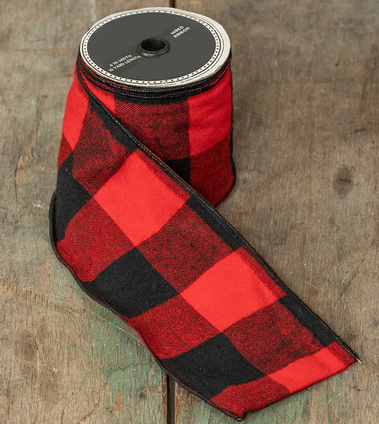 Black & Red Buffalo Check Wired Ribbon