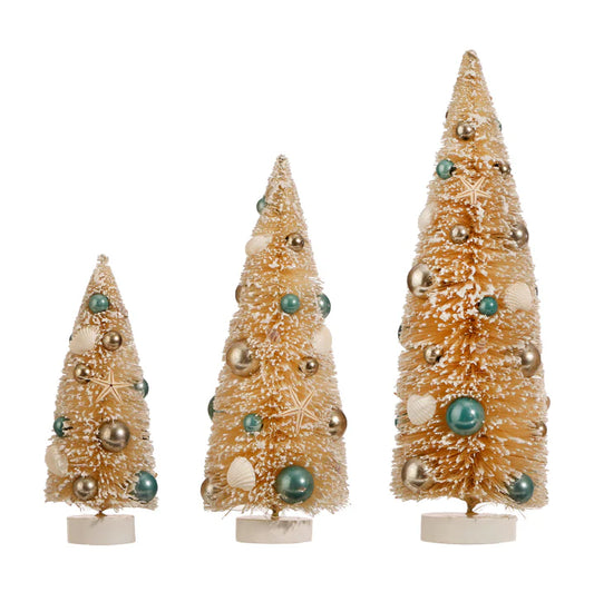 Coastal Christmas Bottle Brush Trees with Shells and Starfish