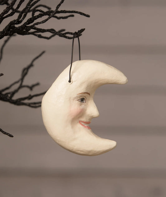 White Moon Bucket Ornament, Paper Mache