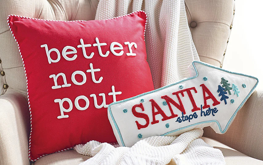 Santa Stops Here Arrow Shaped Pillow