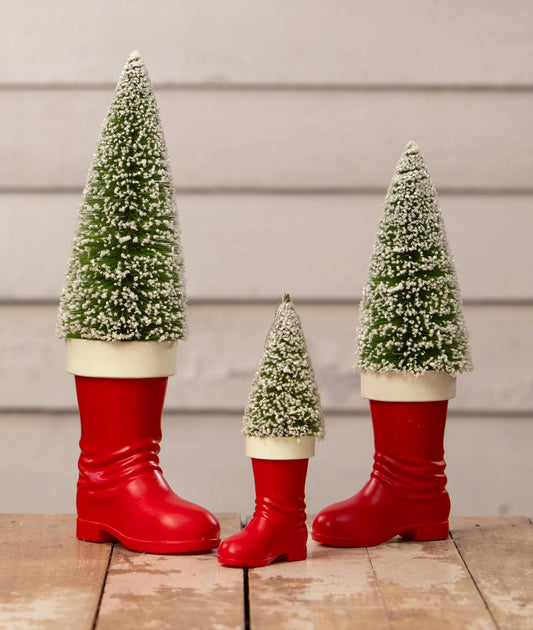 Santa Boot with Bottle Brush Tree