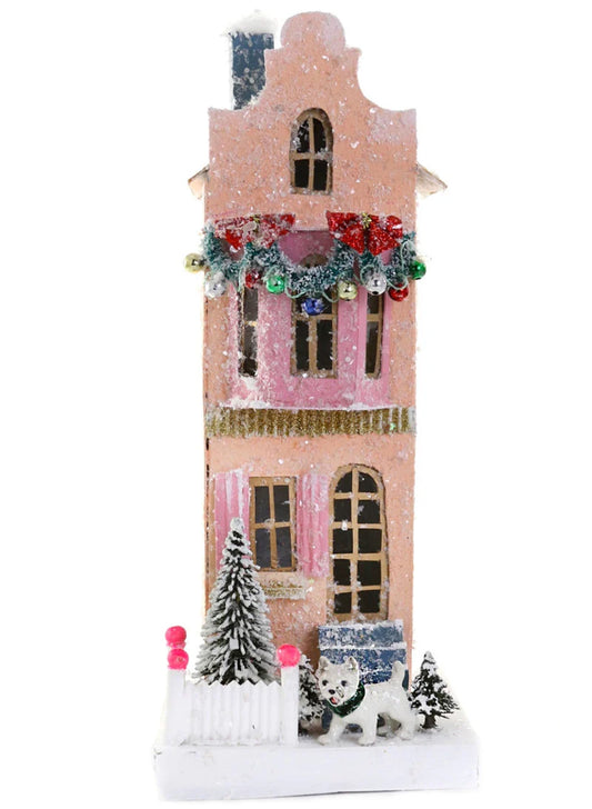 Pink Christmas Townhouse with Dog
