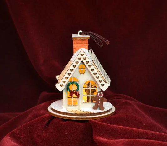 Gingerbread Cottage Balsa Wood Ornament