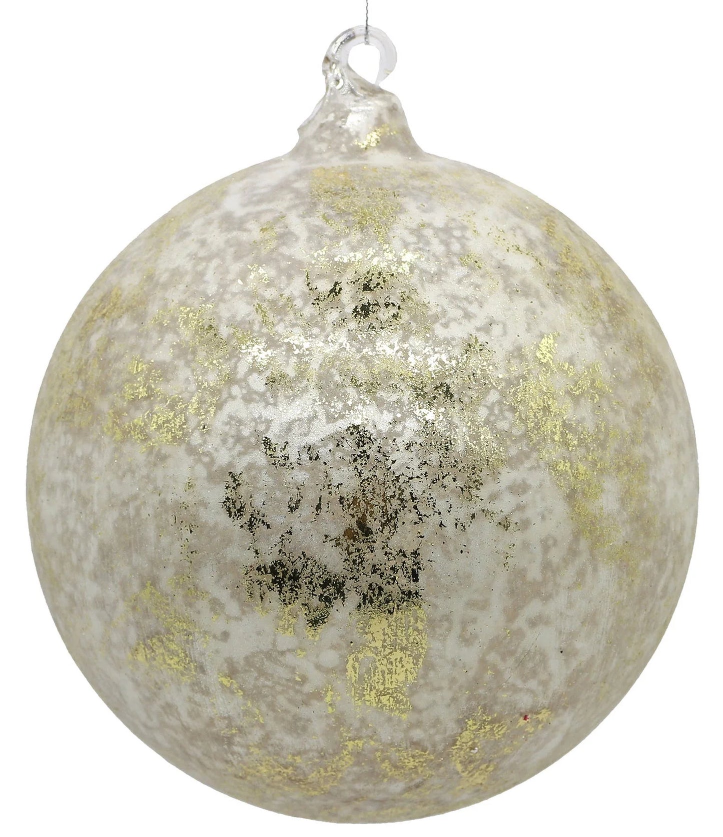 Ivory Gold Filigree Leaf Glass Ball Ornaments