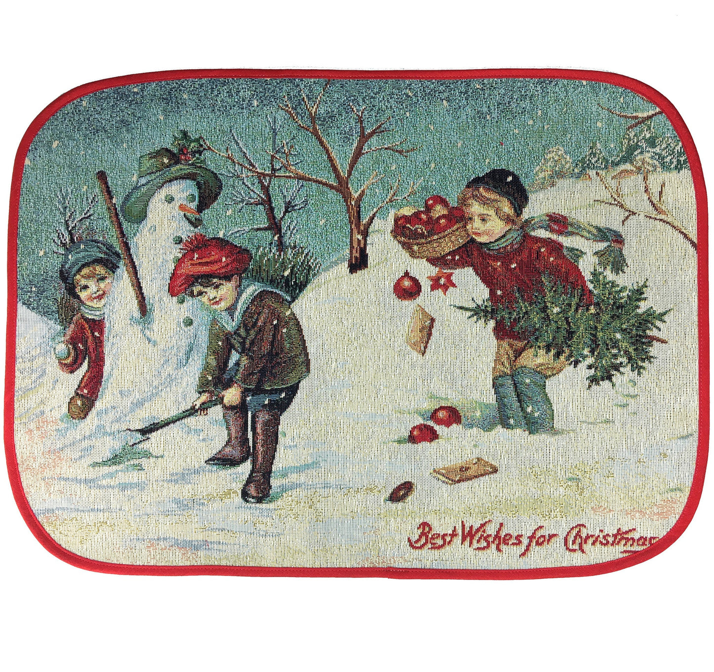 Winter Children with Snowman Tapestry Placemats - Set of 6, Made in Germany