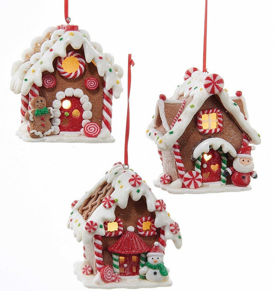 Gingerbread Cottage Ornaments with Lights