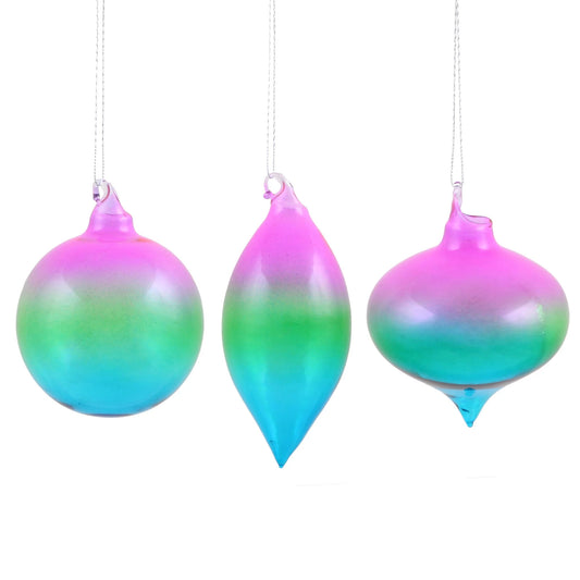 Jim Marvin Blue, Green, Fuchsia Ombre Kismet Glass Ornaments
