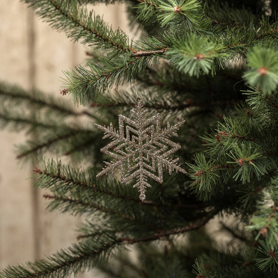 Champagne Glittered Snowflake Ornaments, Set of 6