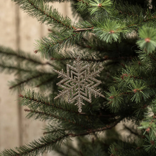Champagne Glittered Snowflake Ornaments, Set of 6