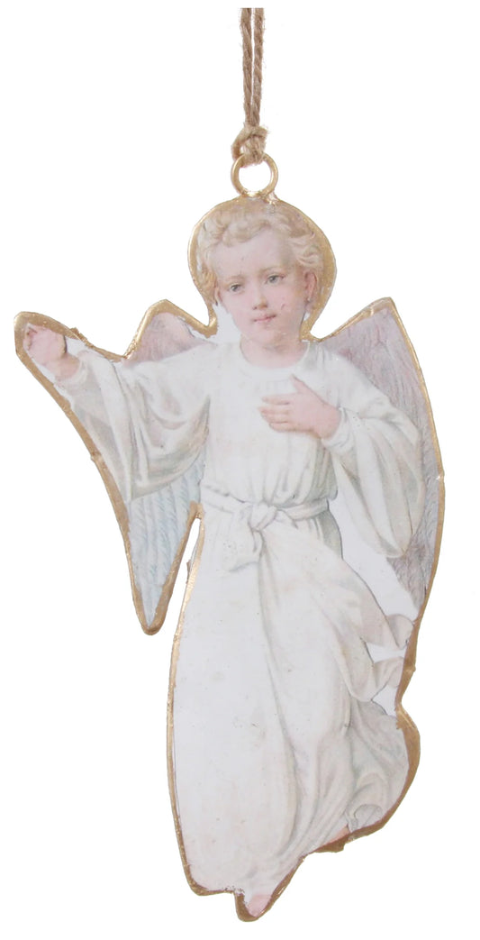 Victorian Christmas Heaven's Little Angel Ornament, Decoupage on Metal