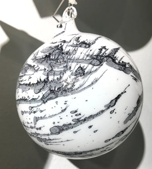 Jim Marvin White & Grey Marble Glass Ball Ornaments